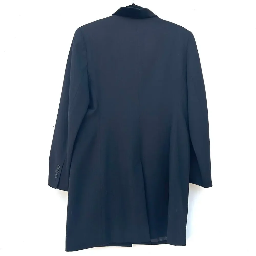 Vintage Ralph Lauren Wool Long Blazer Coat Black Jacket 8 Petite Velvet - Picture 3 of 9